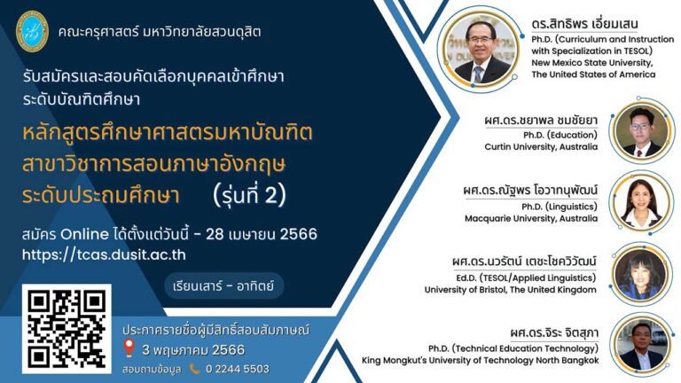 การรับสมัครและสอบคัดเลือกบุคคลเข้าศึกษาระดับบัณฑิตศึกษา หลักสูตรศึกษาศาสตรมหาบัณฑิต สาขาวิชาการสอนภาษาอังกฤษระดับประถมศึกษา