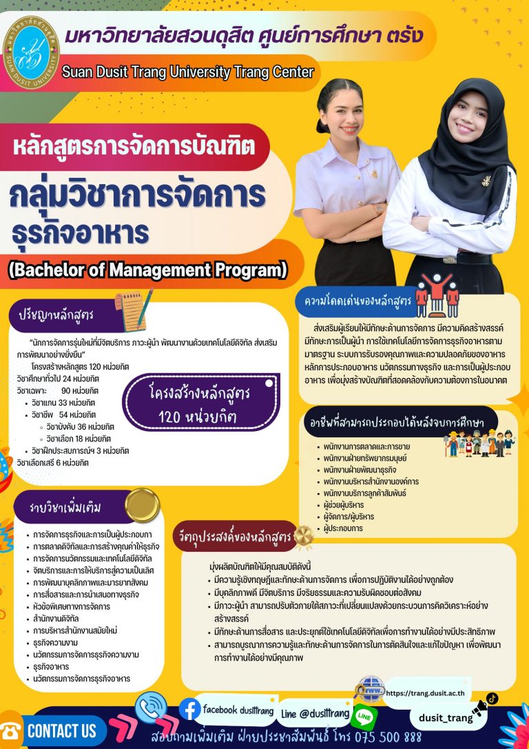 การจัดการ กลุ่มวิชาการจัดการธุรกิจอาหาร (ศูนย์การศึกษา ตรัง)
